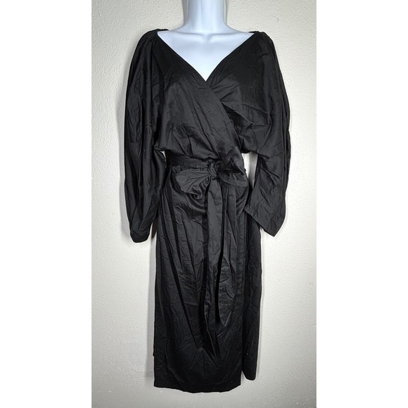 Mara Hoffman Dresses & Skirts - Mara Hoffman Black Wrap Midi Dress Long Sleeve Tie Waist Organic Cotton 3X $595